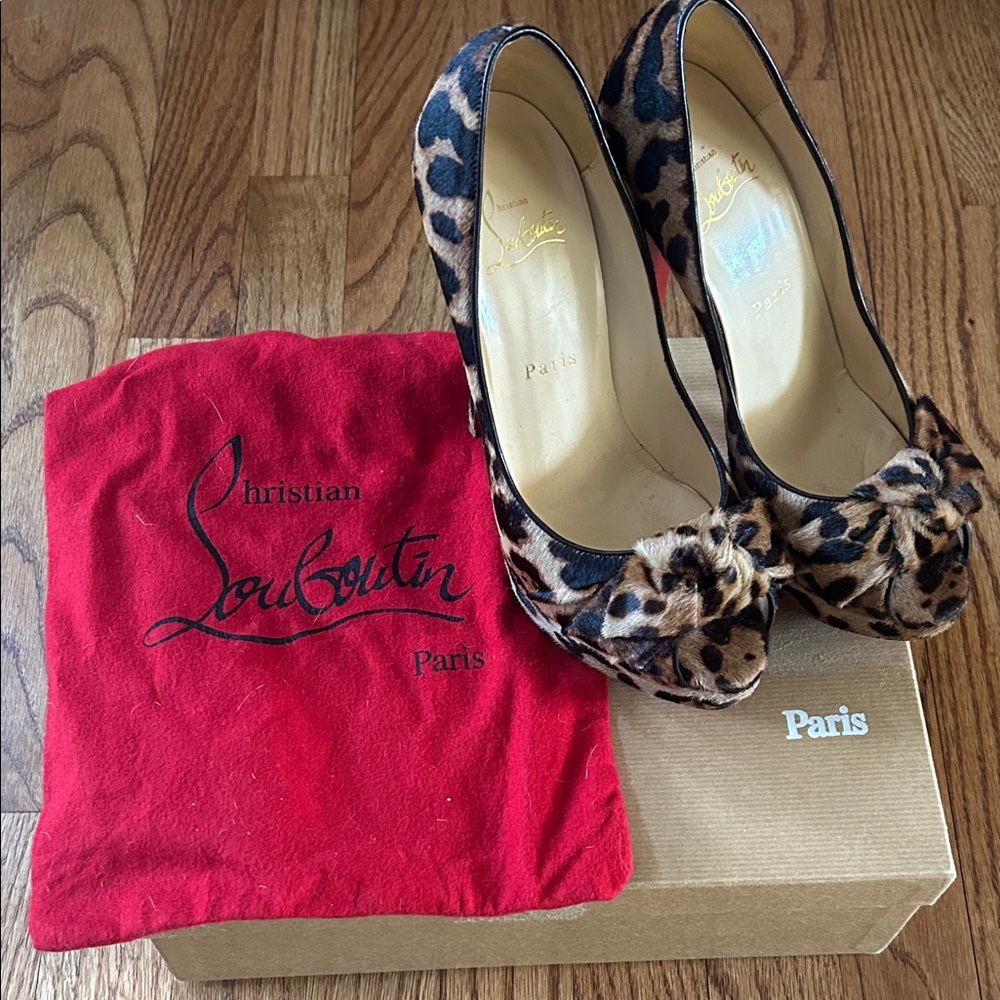 Christian Louboutin Leopard Print Heels with Bow Accent